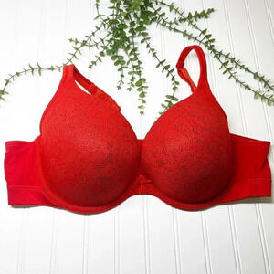 Cacique - Lane Bryant Red Lace Boost Plunge Underwire Bra Women's Plus Size 44D